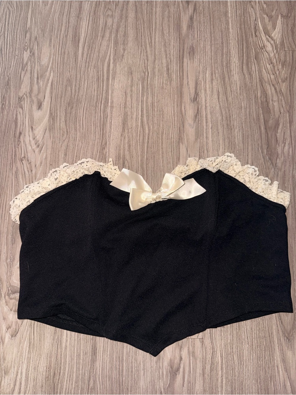 Black Lace-Trim Bralette with Satin Bow